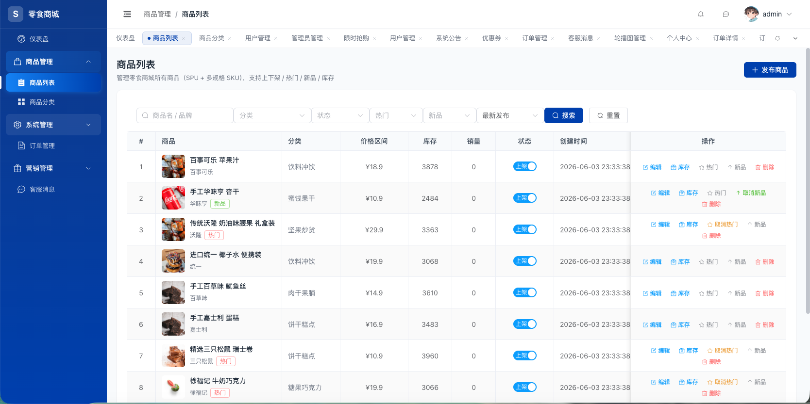 后台商品列表